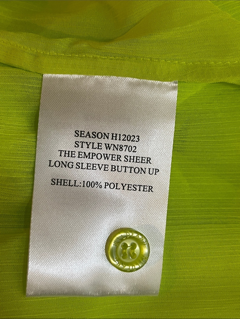 Wildfang The Empower Sheer Button Up Shirt Neon Lime Green NWT - Picture 5 of 5